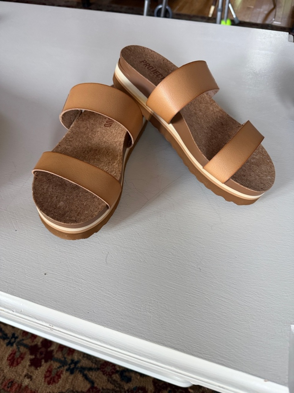 Platform Double-Strap Slide Sandals in Tan